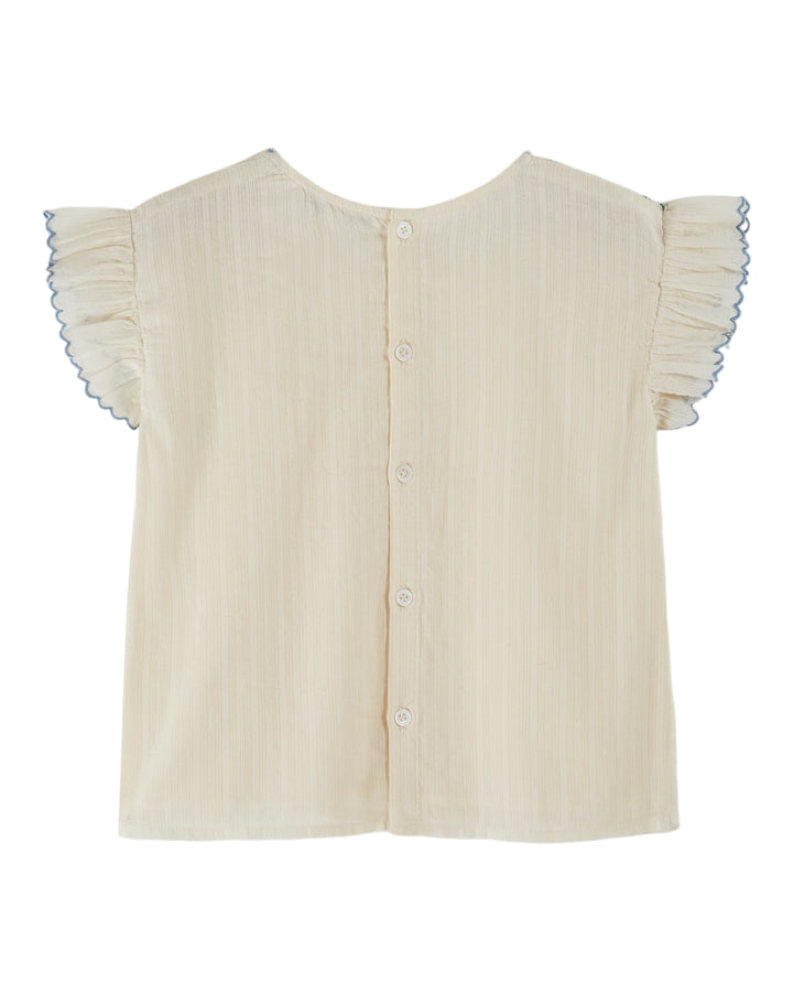 Blouse Girl Bordered Smocks Off-White - قصيرة