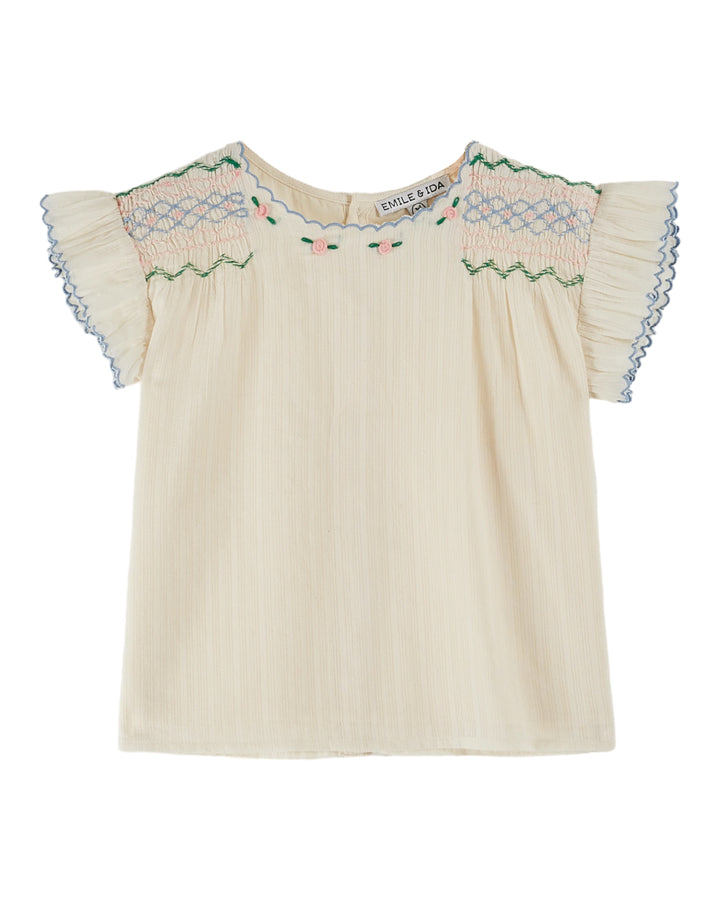 Blouse Girl Bordered Smocks Off-White - قصيرة