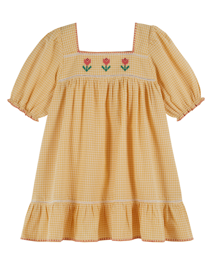 Dress Gingham Yellow - فستان
