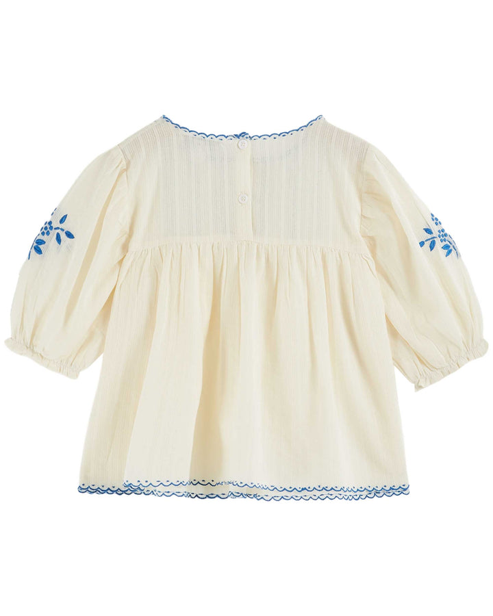 Blouse Girl Hand-Bordered Off-White - قصيرة