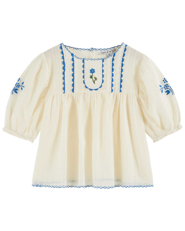 Blouse Girl Hand-Bordered Off-White - قصيرة