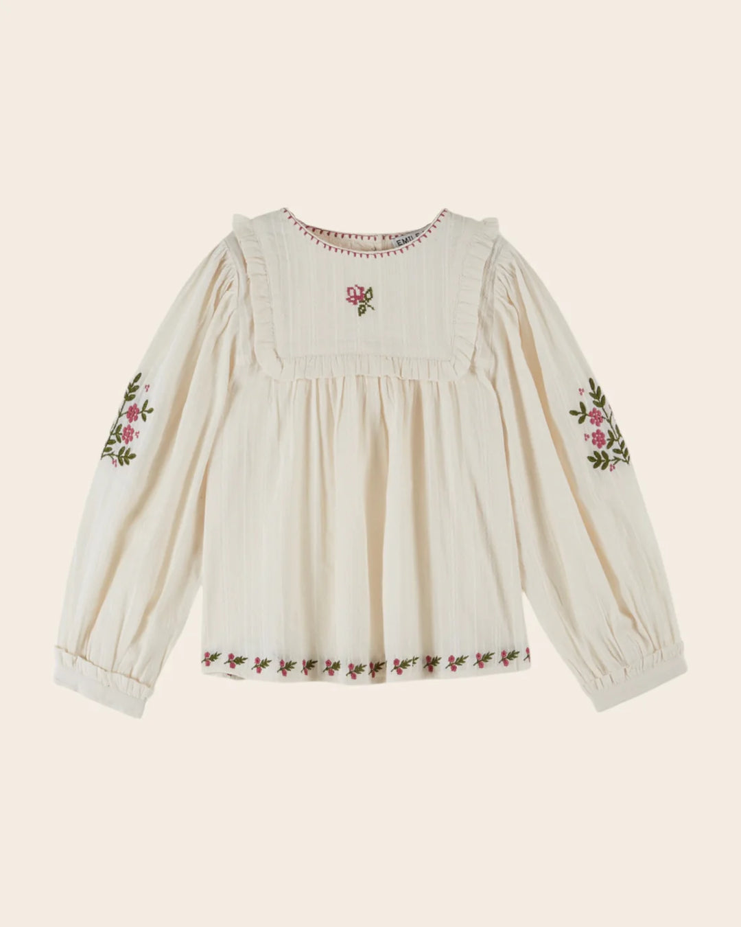 Blouse Girl Floral Embroidery - Cream - قصيرة