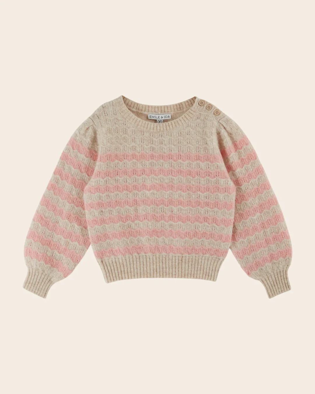 Girl Sweater Wave Stripes - Ecru Pink قصيرة