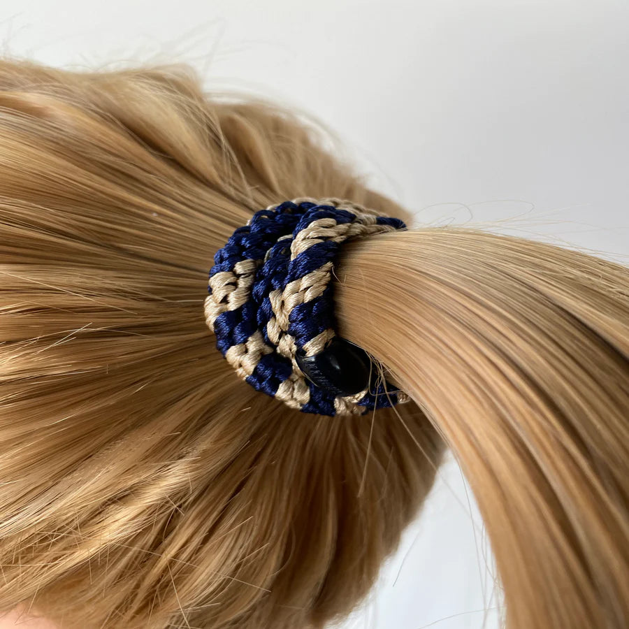 Hair Ties Navy Beige Glitter - المرن