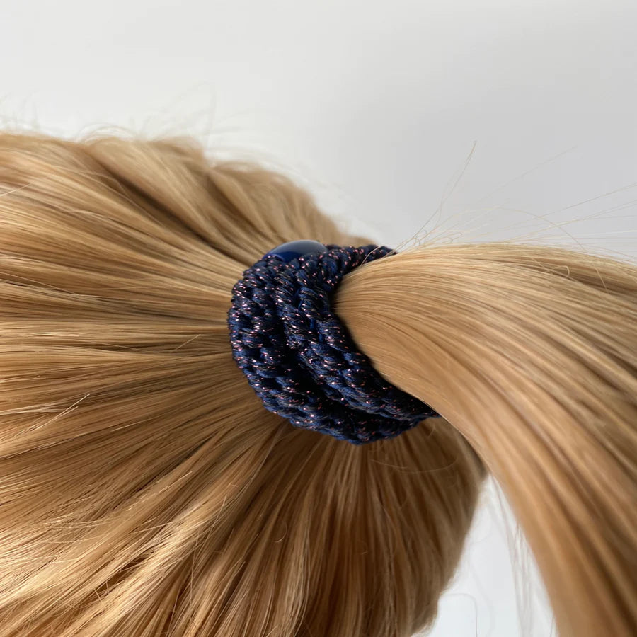 Hair Ties Navy Silver Glitter - المرن