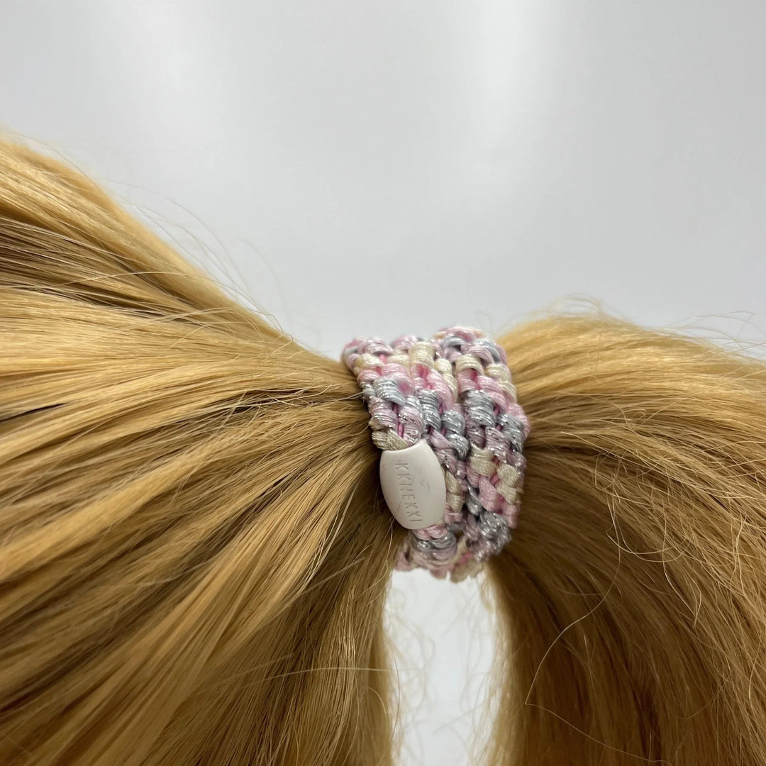 Hair Ties Mix Silver Pink Glitter Stripe - المرن