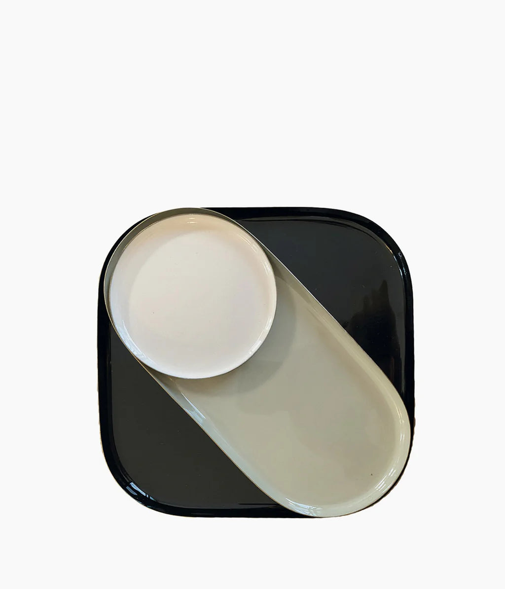 Set Of 3 Tray Enamelled - Black - صينية