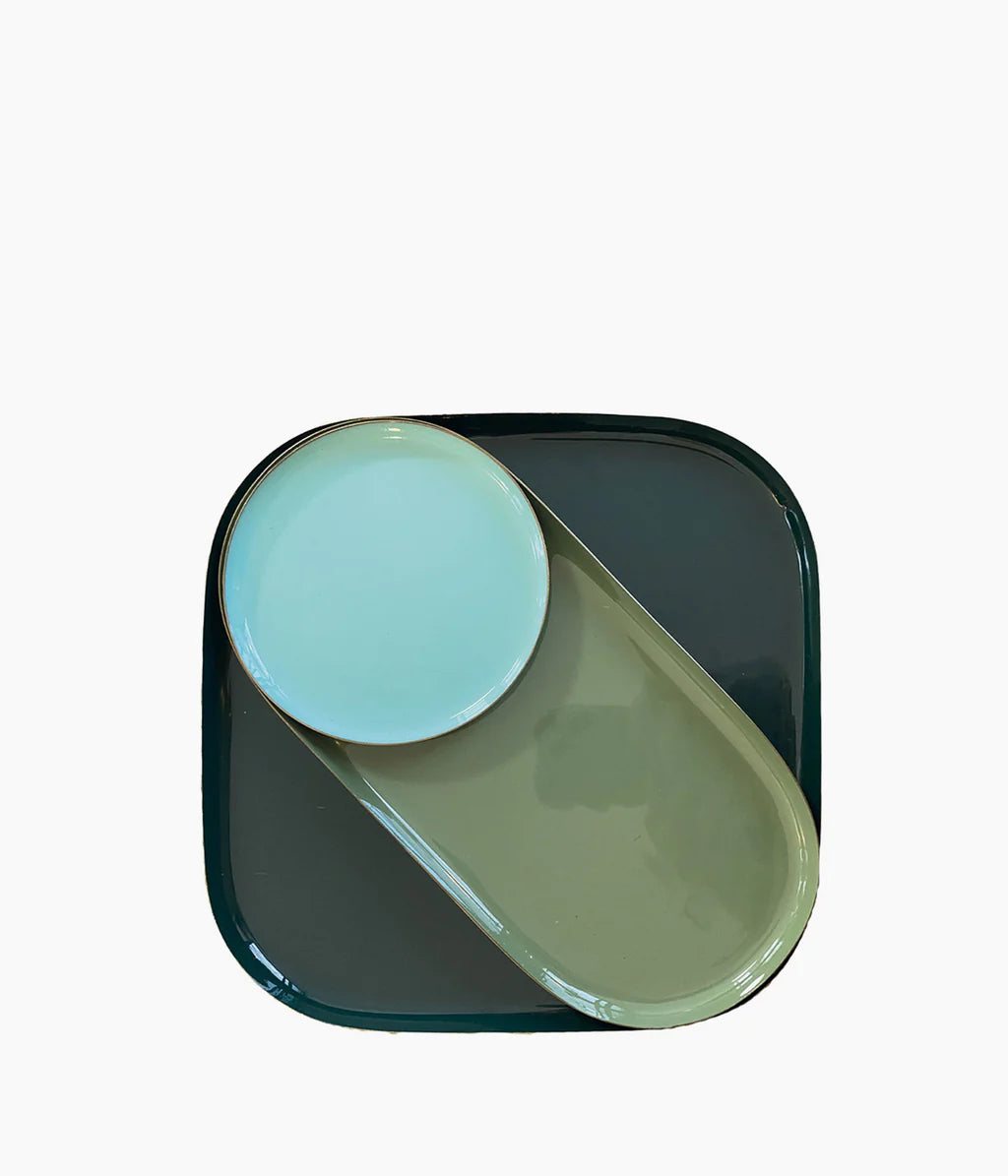 Set Of 3 Tray Enamelled - Green - صينية