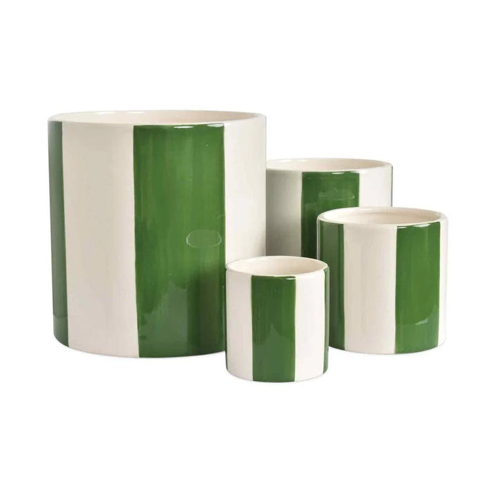 Set of 4 Striped Ceramic Pots - Green  - صَحن