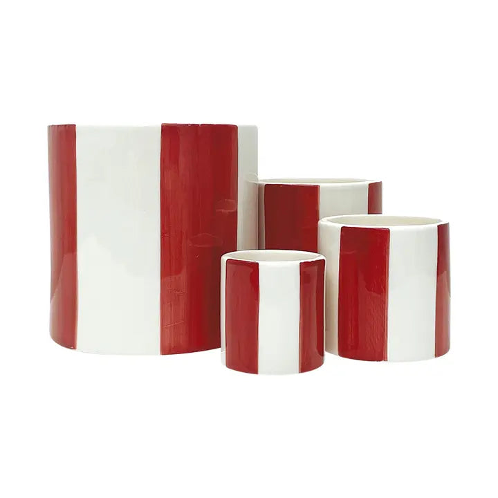 Set of 4 Striped Ceramic Pots - Red - صَحن