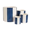 Set of 4 Striped Ceramic Pots - Blue  - صَحن