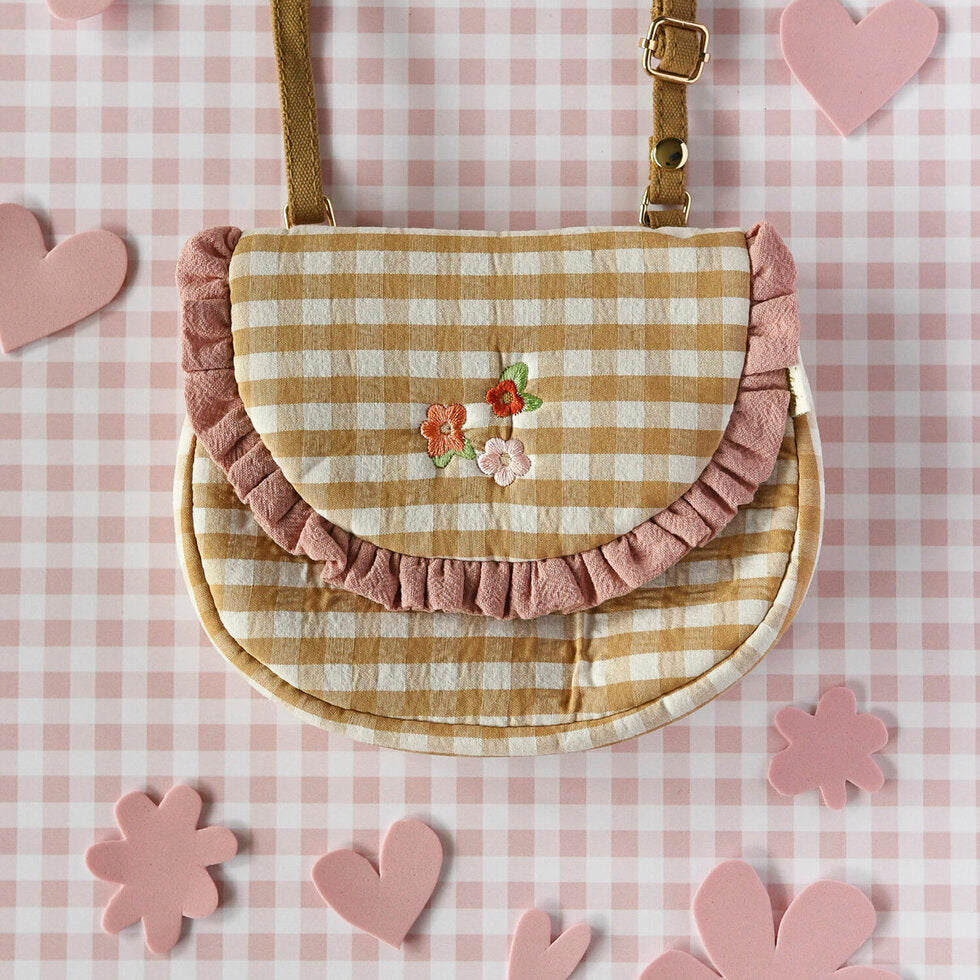Gingham Embroidered Ruffle Bag - مستلزمات