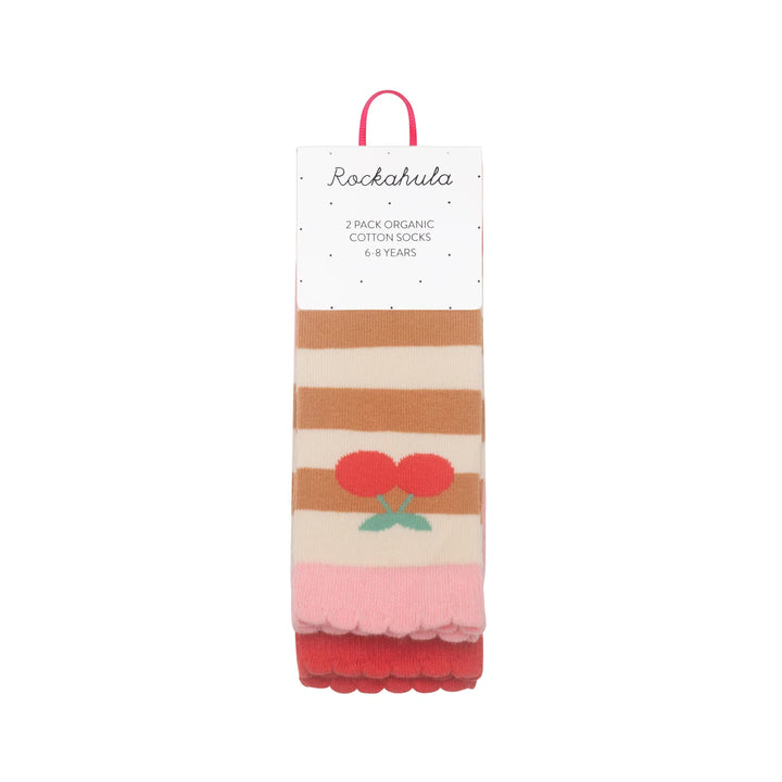Stripy Cherry 2 Pack Socks - مستلزمات