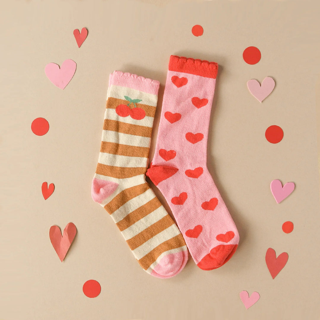 Stripy Cherry 2 Pack Socks - مستلزمات