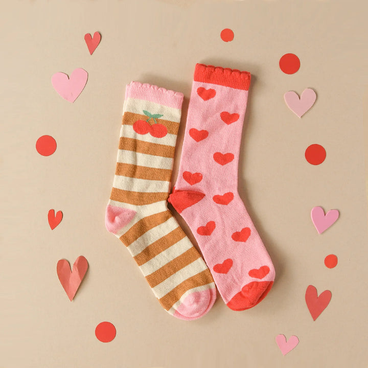 Stripy Cherry 2 Pack Socks - مستلزمات