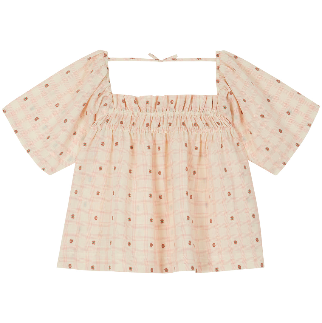 Blouse Girl Gingham Fleurs Rose - قصيرة