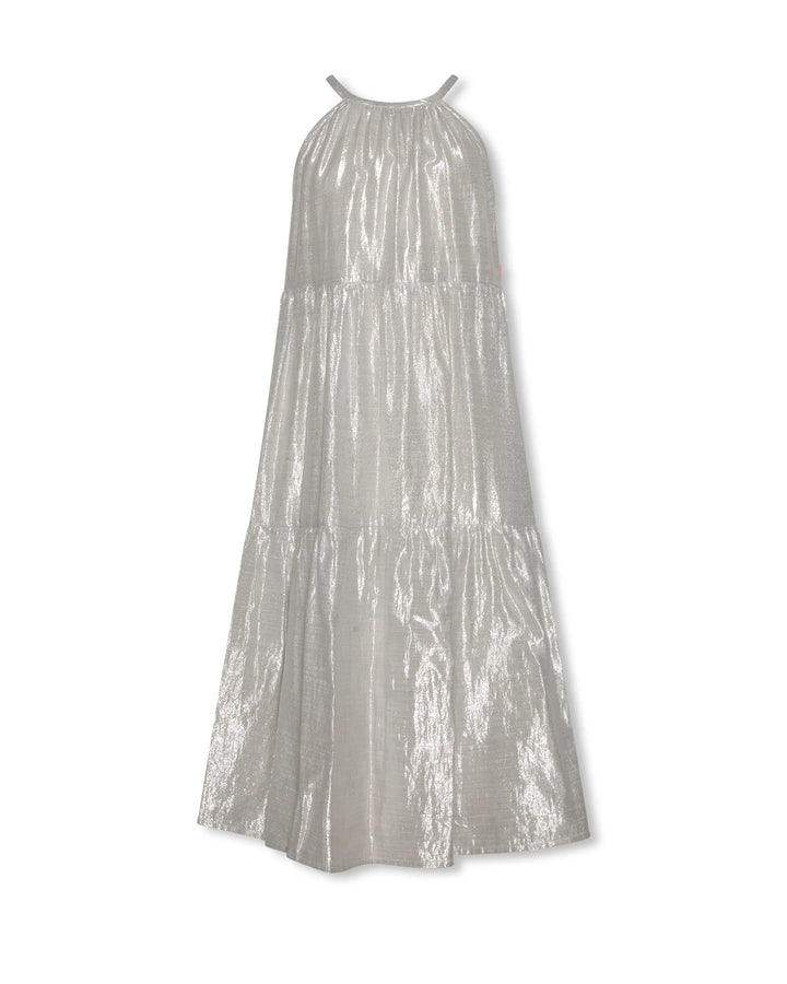 Girls silver metallic maxi dress