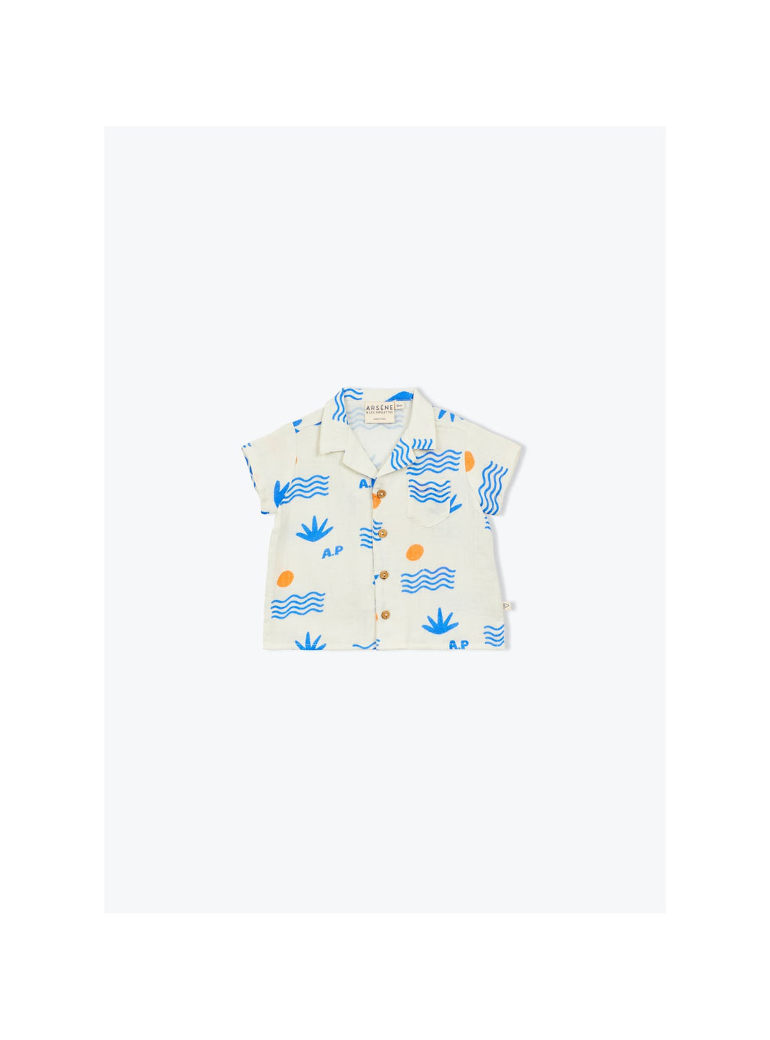 baby aloe print shirt in organic cotton with sun and wave pattern