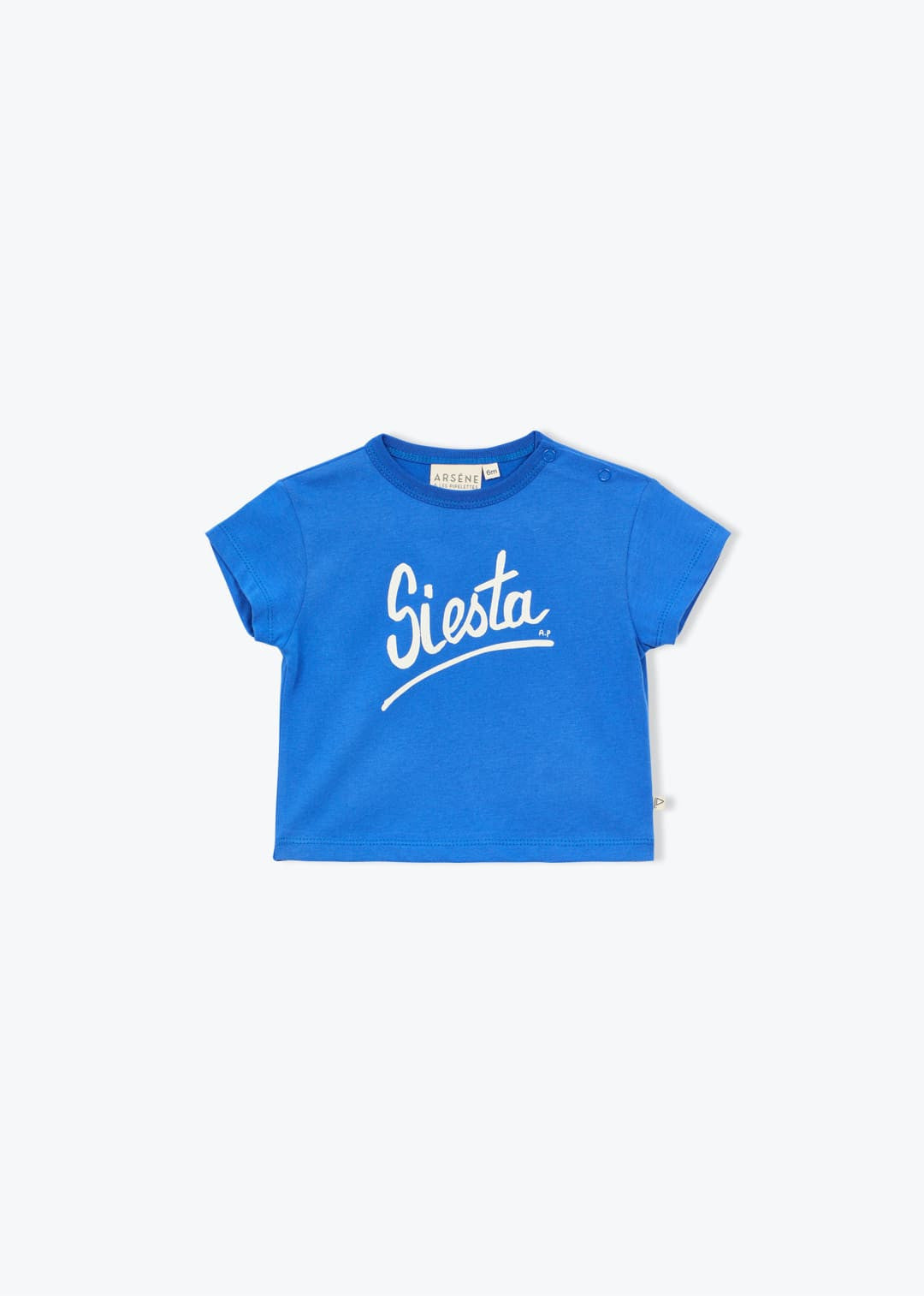 Baby blue cotton t-shirt with siesta graphic print in soft breathable fabric