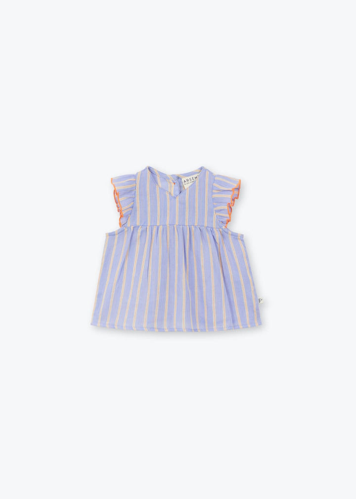 baby girl purple striped flutter sleeve blouse in organic cotton