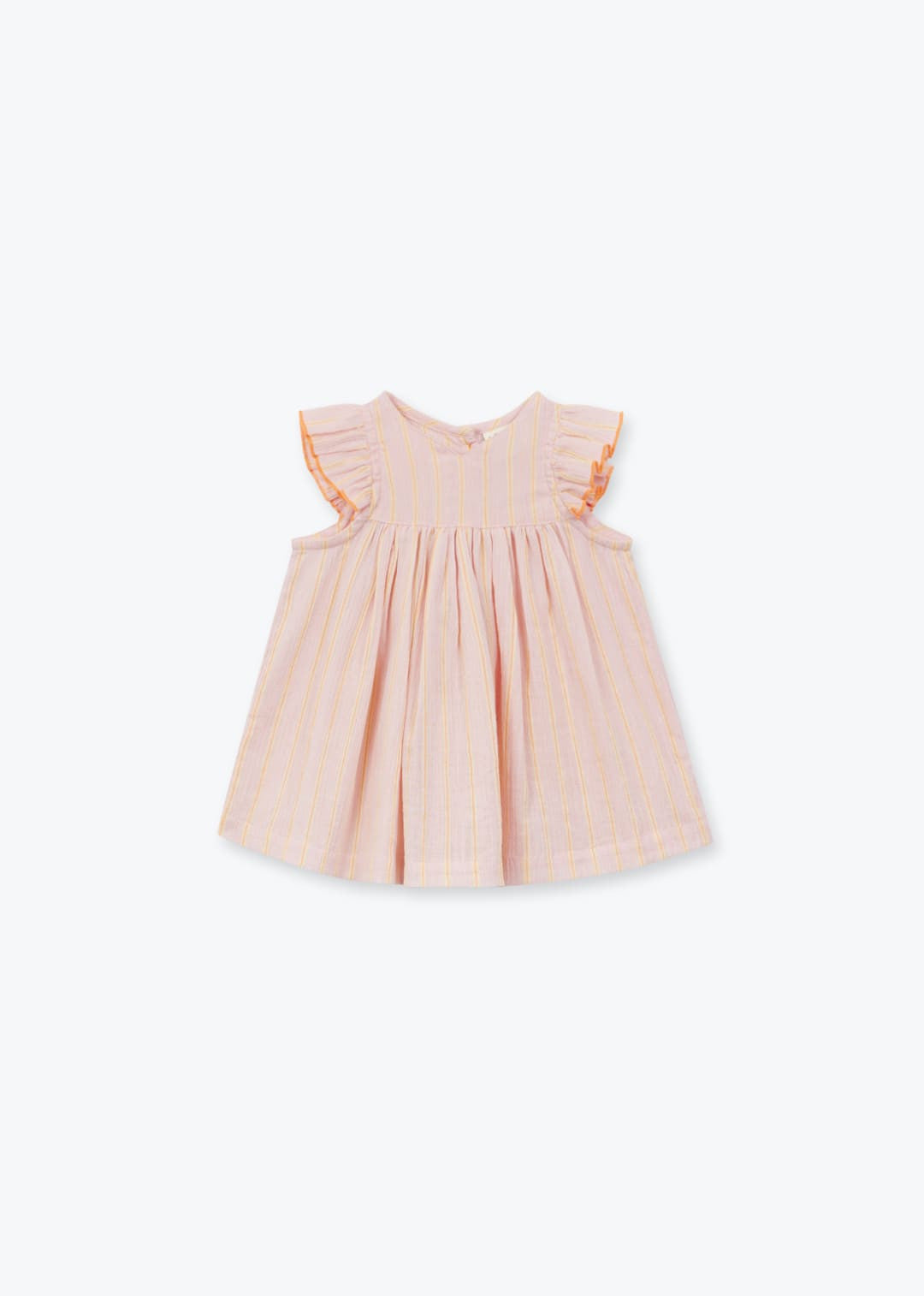 Baby girl striped pink summer dress with flutter sleeves in soft cotton fabric