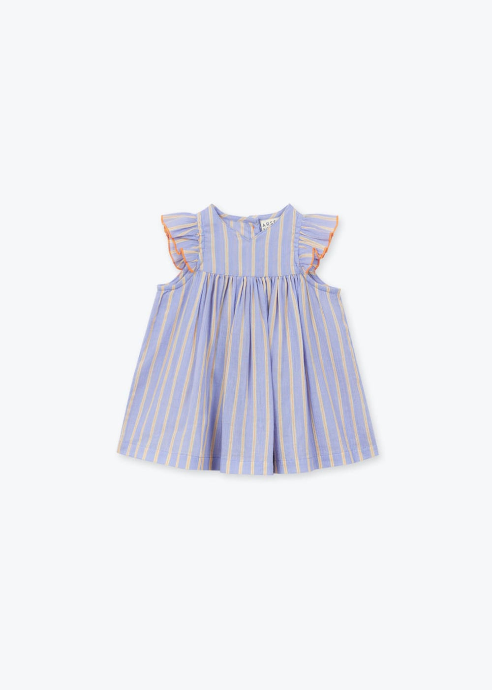 Baby girl purple striped summer dress with flutter sleeves in soft cotton fabric