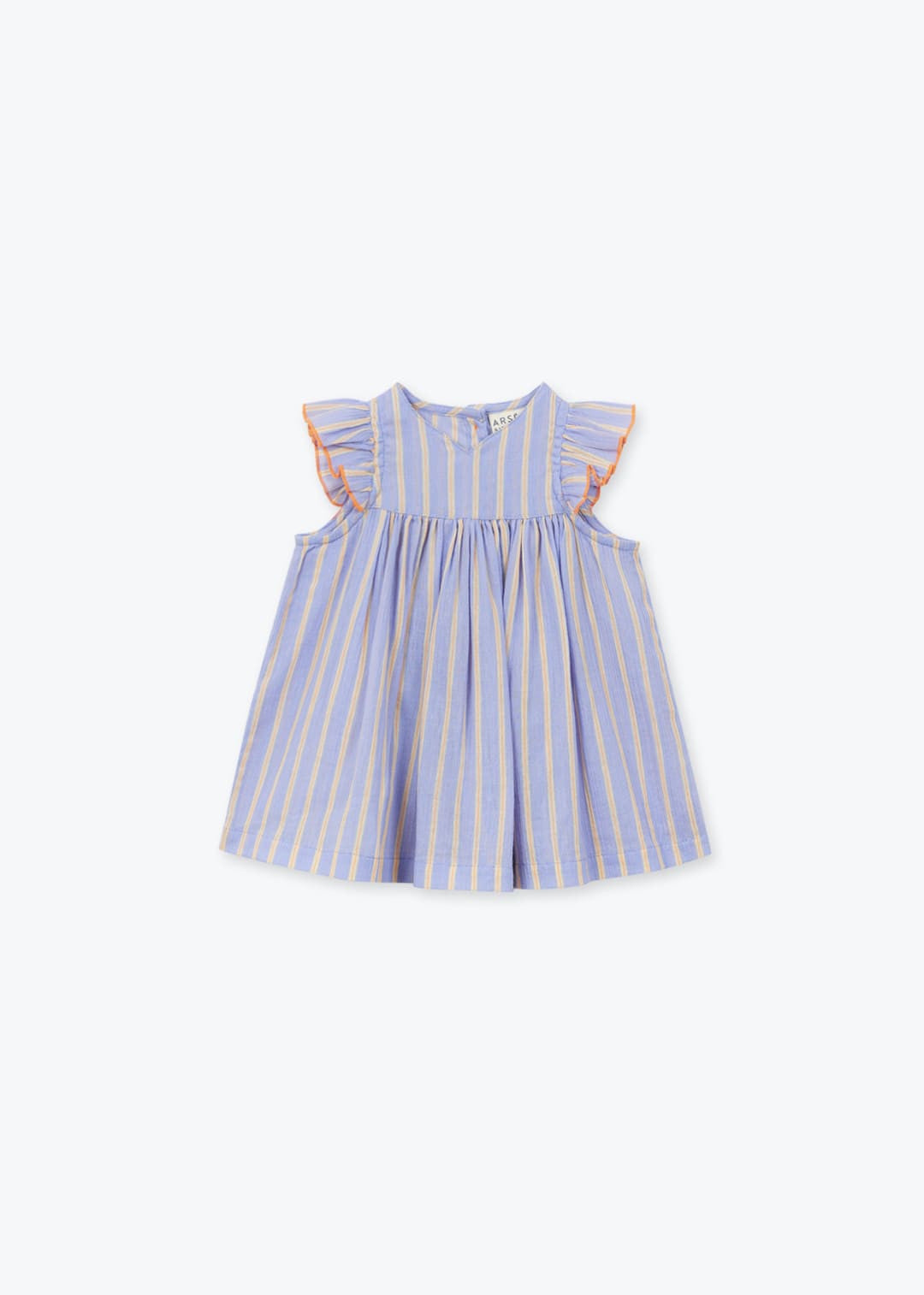 Baby girl purple striped summer dress with flutter sleeves in soft cotton fabric