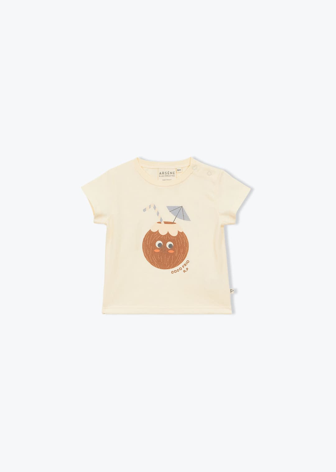 Baby girl cotton t-shirt with playful coconut graphic illustration
