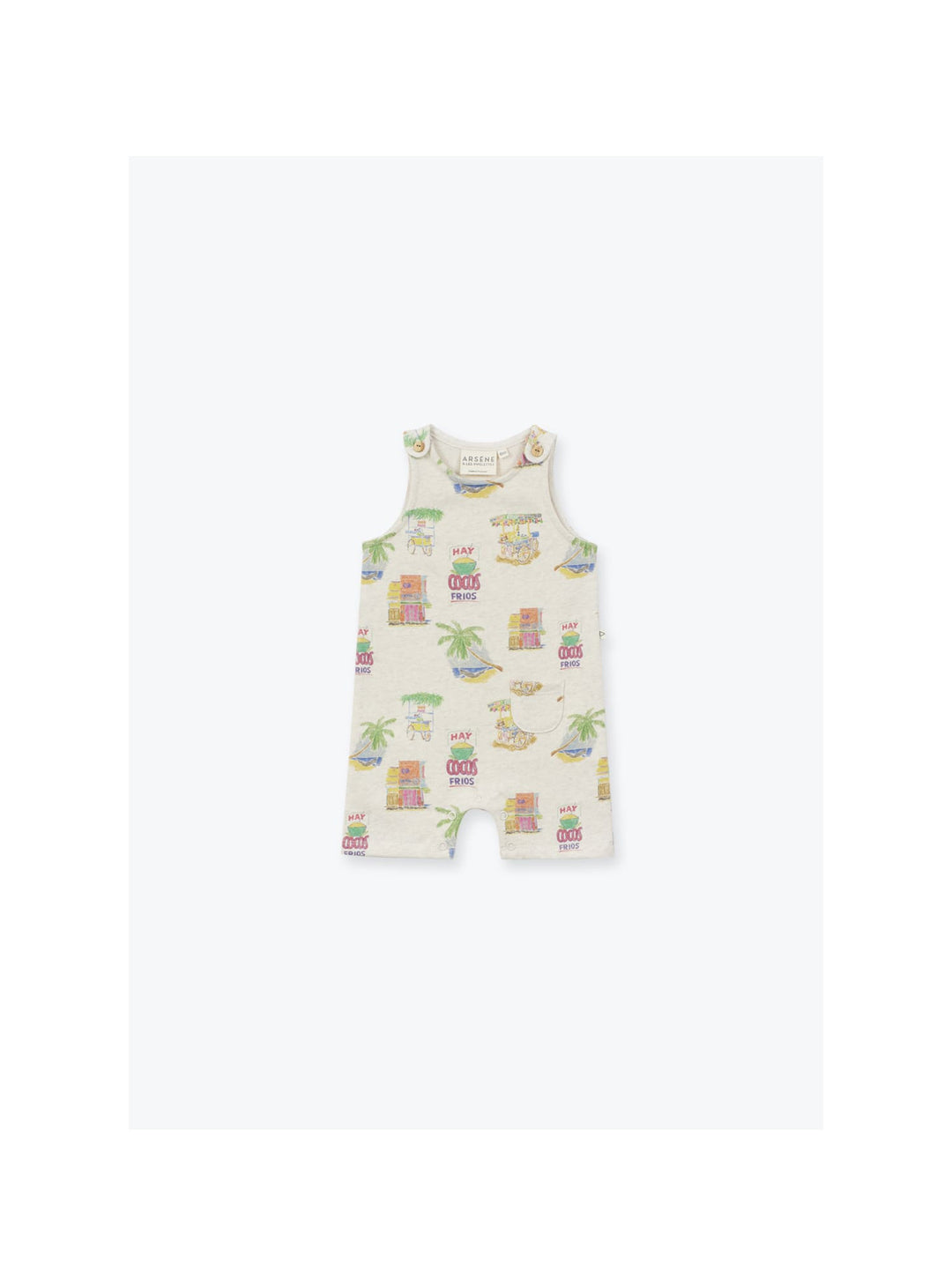 Baby organic cotton printed combishort with tropical summer pattern