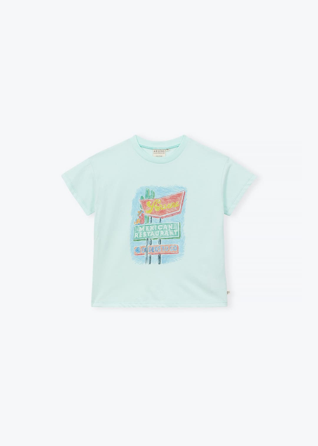 Arsène et les Pipelettes Tex-Mex t-shirt for children in light blue cotton
