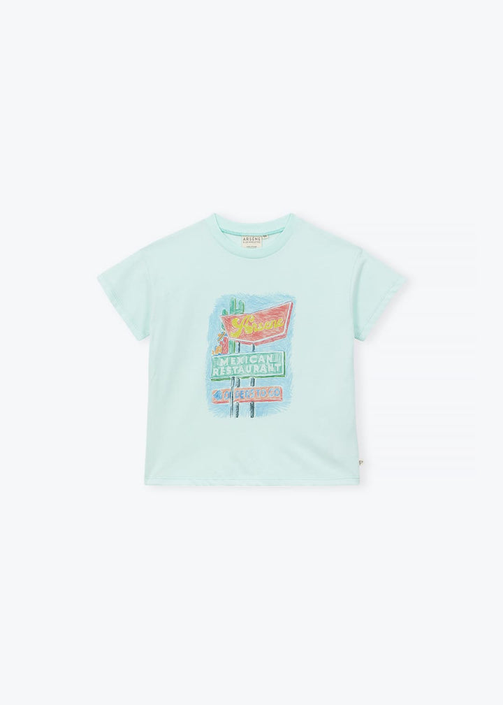 Arsène et les Pipelettes Tex-Mex t-shirt for children in light blue cotton