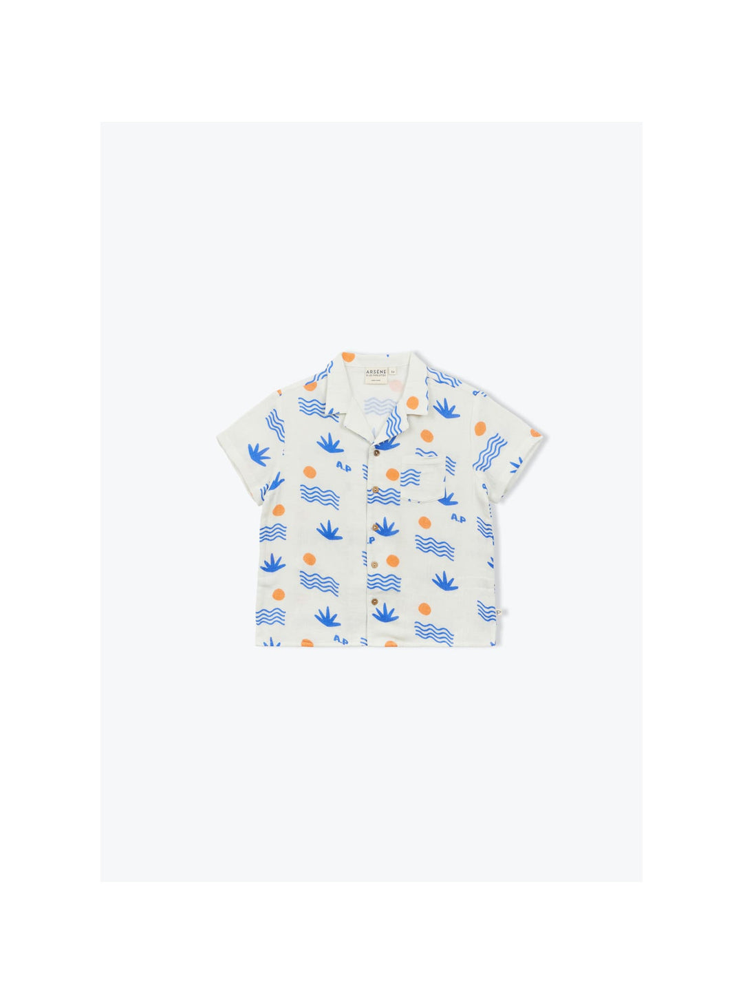 Kids organic cotton shirt with blue and terracotta Aloe print