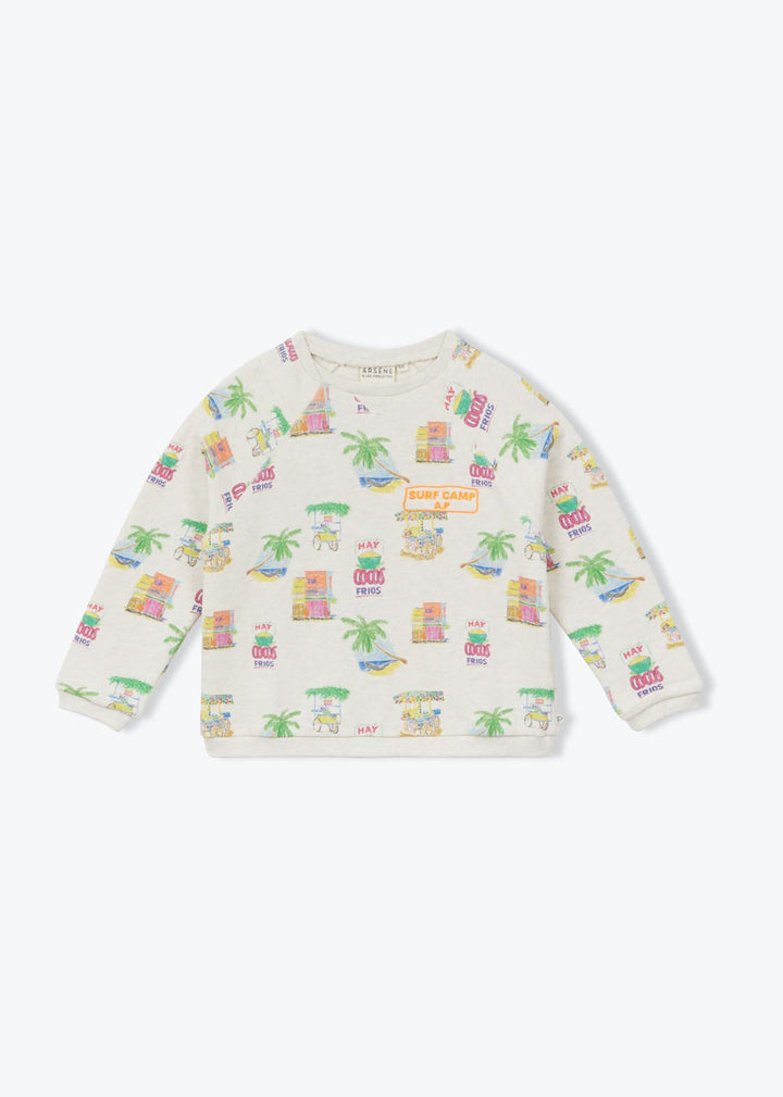 Boys tropical print cotton sweatshirt with colorful Mini Coco illustrations