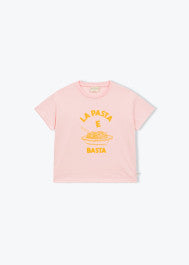Organic cotton girls t-shirt with Pasta e Basta graphic in pink