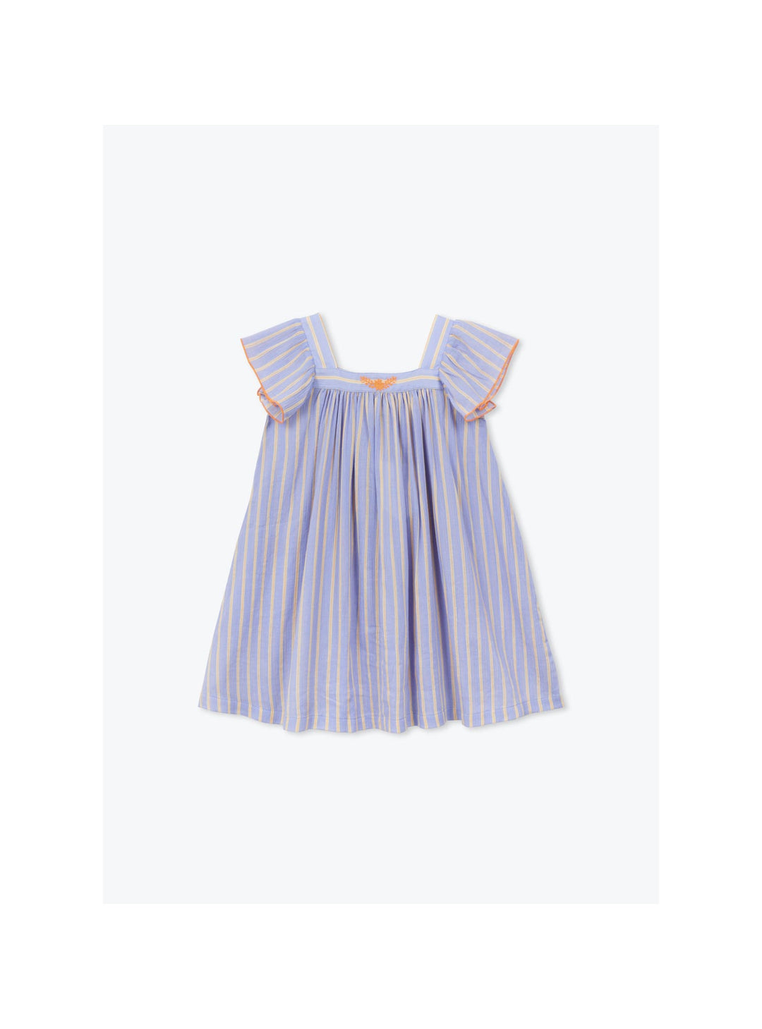 Girls organic cotton striped summer dress with flutter sleeves in purple stripes 