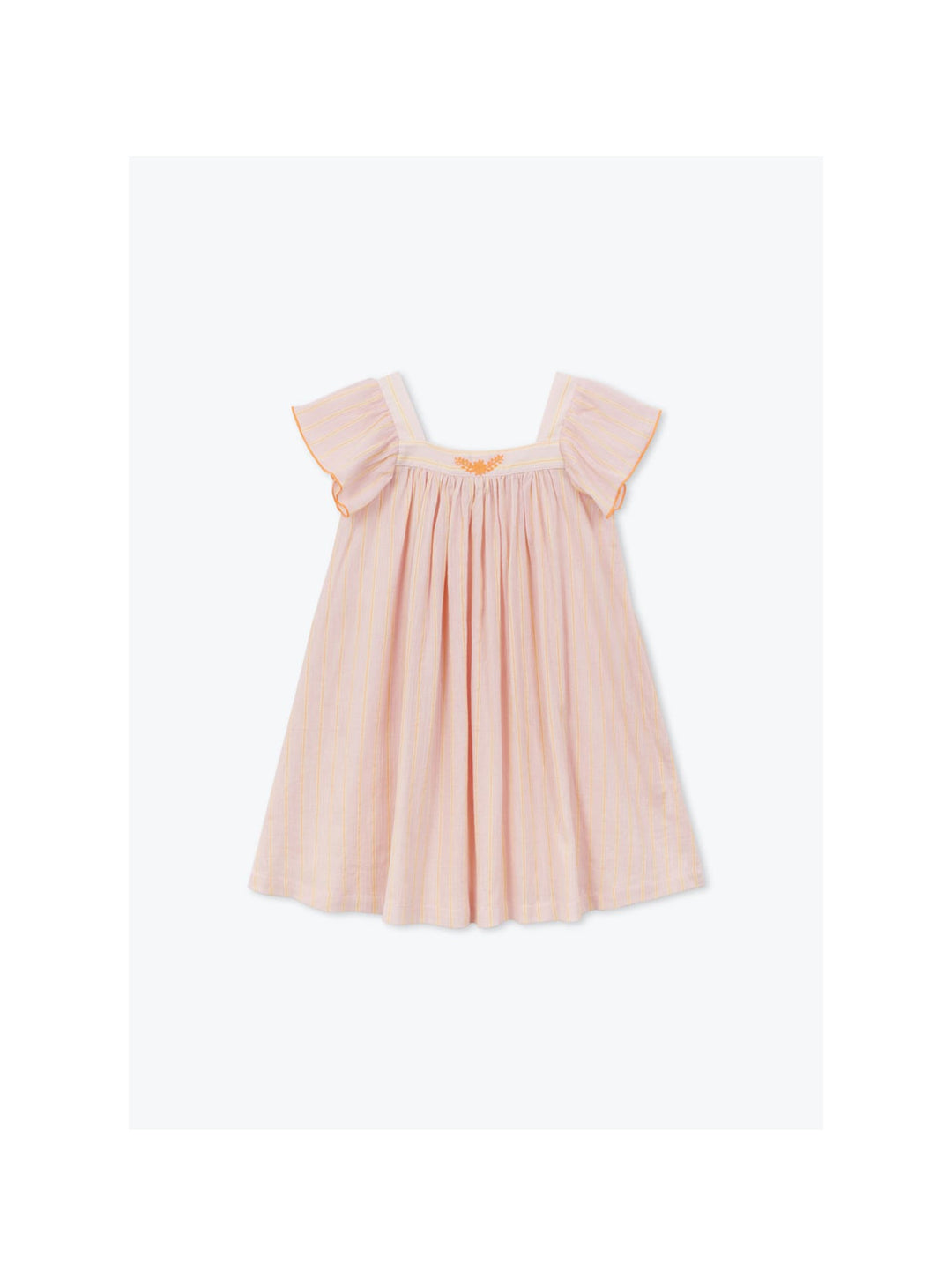 Girls organic cotton striped summer dress with flutter sleeves in pink stripes 