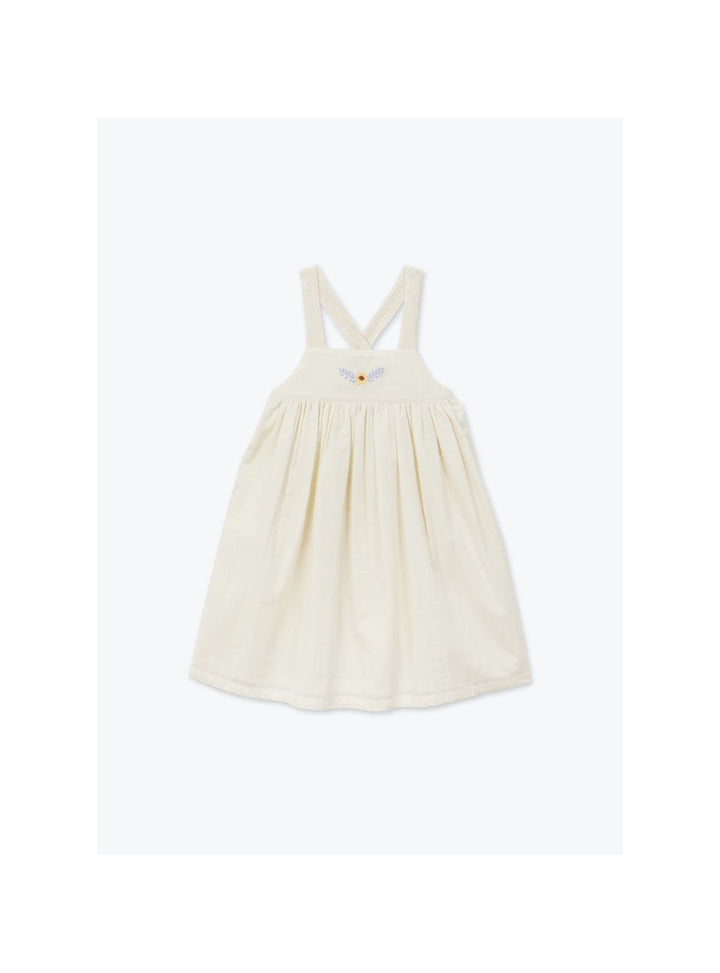 Girls organic cotton embroidered strap dress in soft cream colour