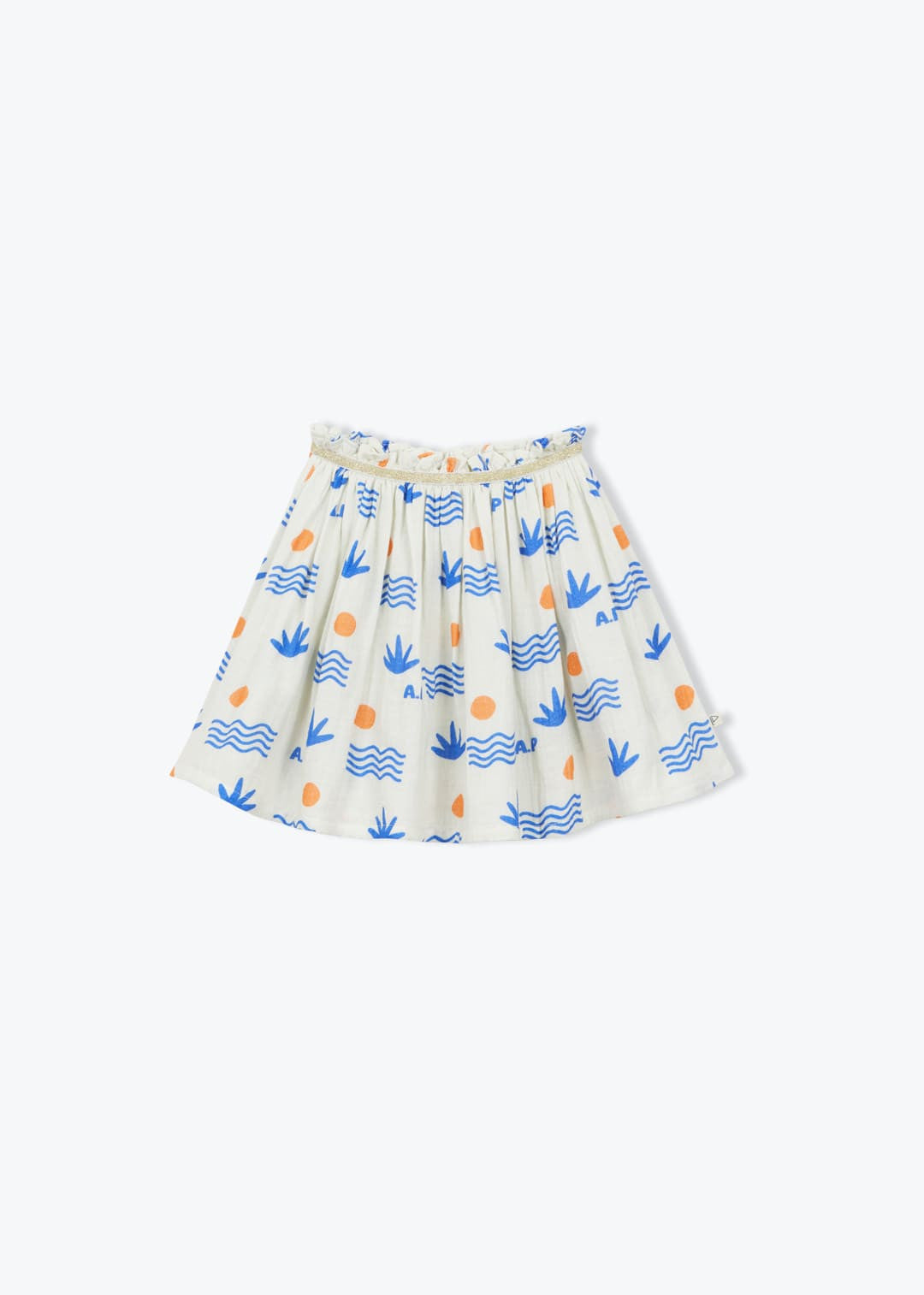 Girls organic cotton skirt with blue and terracotta Aloe print