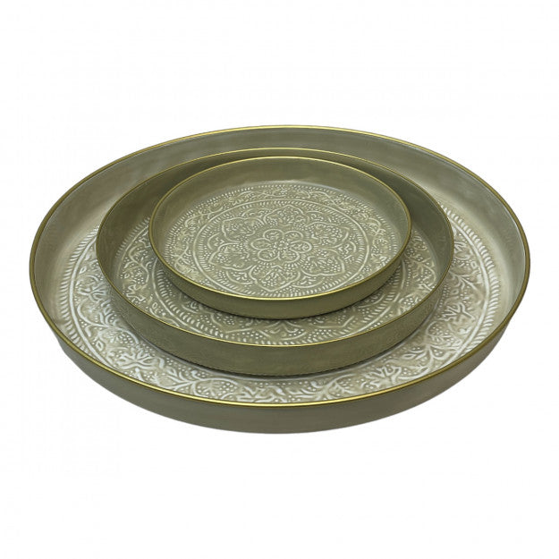 Handcrafted embossed painted metal Berbère tray