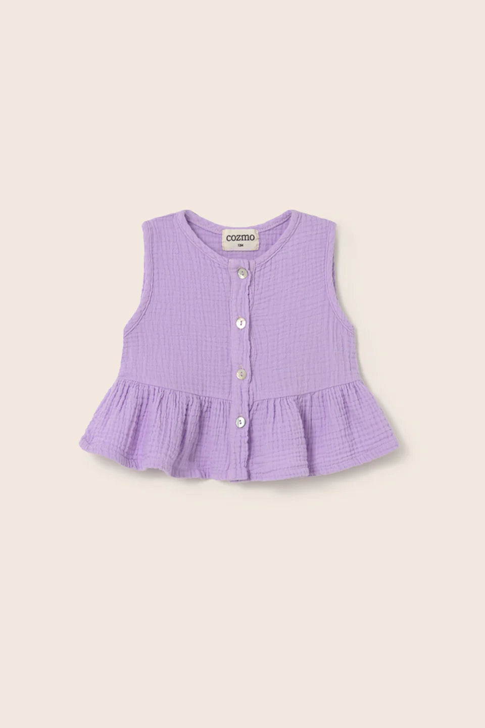 baby girls cotton gauze peplum top in soft pastel colors with button front