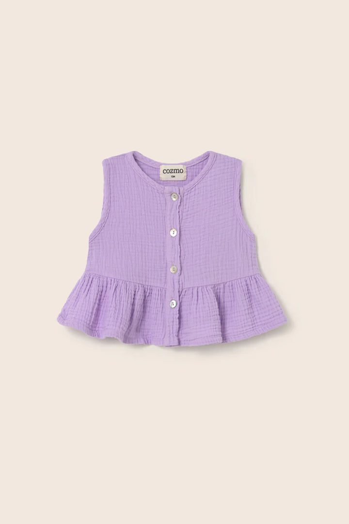 baby girls cotton gauze peplum top in soft pastel colors with button front