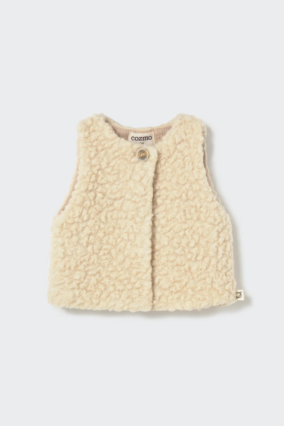 Cozmo baby wool-blend sherpa vest with soft cotton lining and button closure for autumn and winter layering