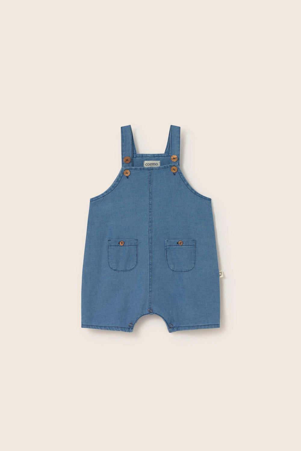 Baby chambray denim overalls with adjustable straps and front pockets