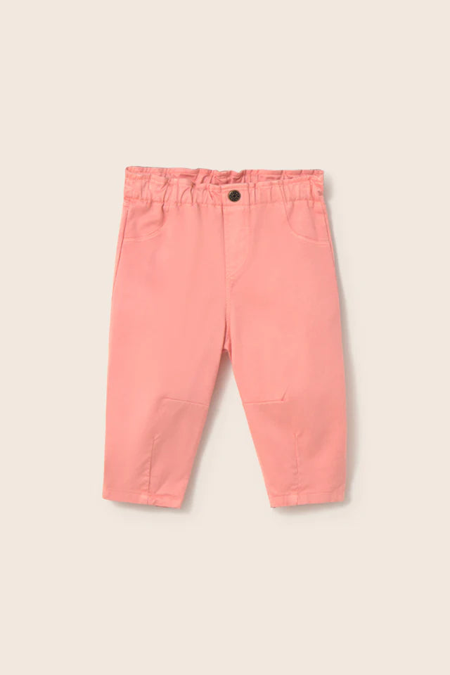 baby cotton twill pants in soft pink with elastic waistband