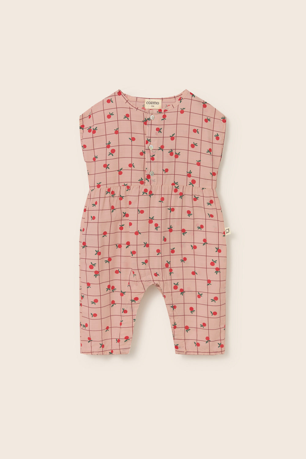 Baby girl cotton jumpsuit with cherry print in soft breathable fabric