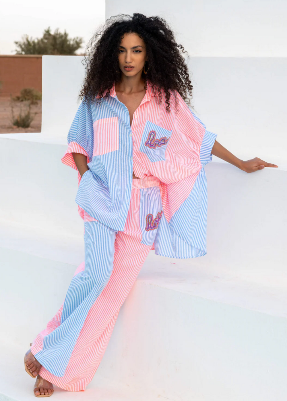 striped wide leg trousers women lightweight summer pants

