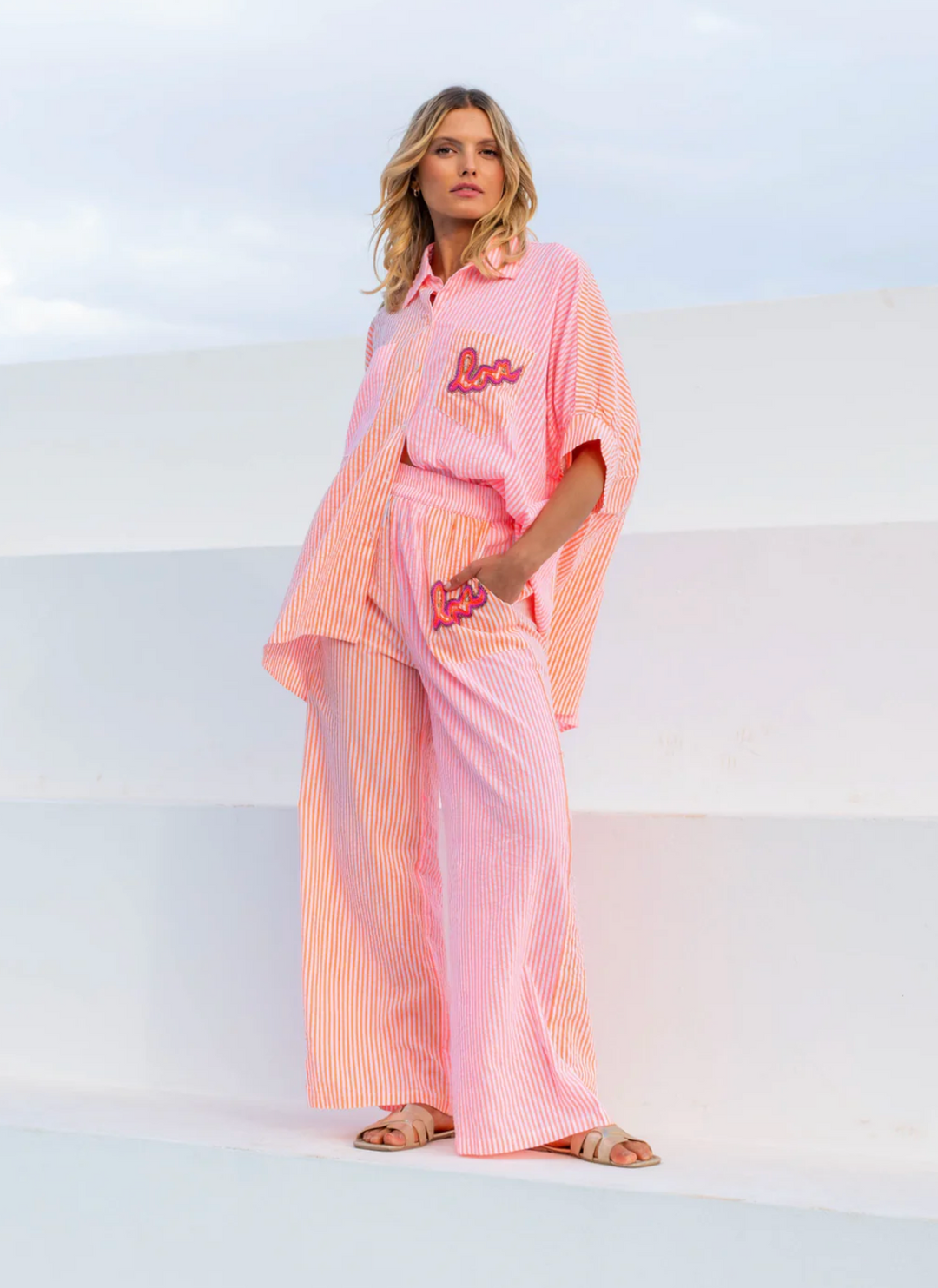 striped wide leg trousers women lightweight summer pants
