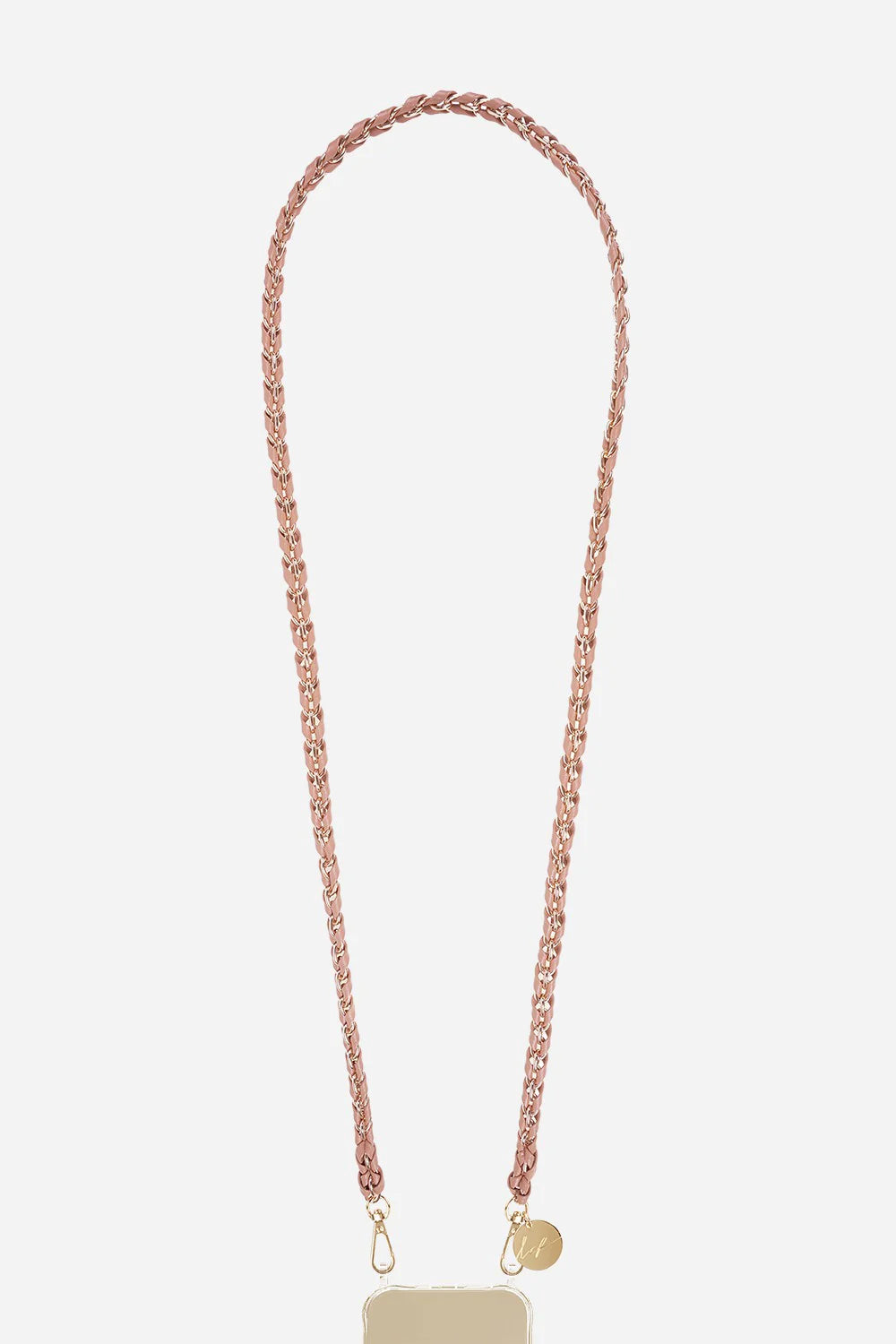 Vegan leather phone chain 120 cm camel herringbone design