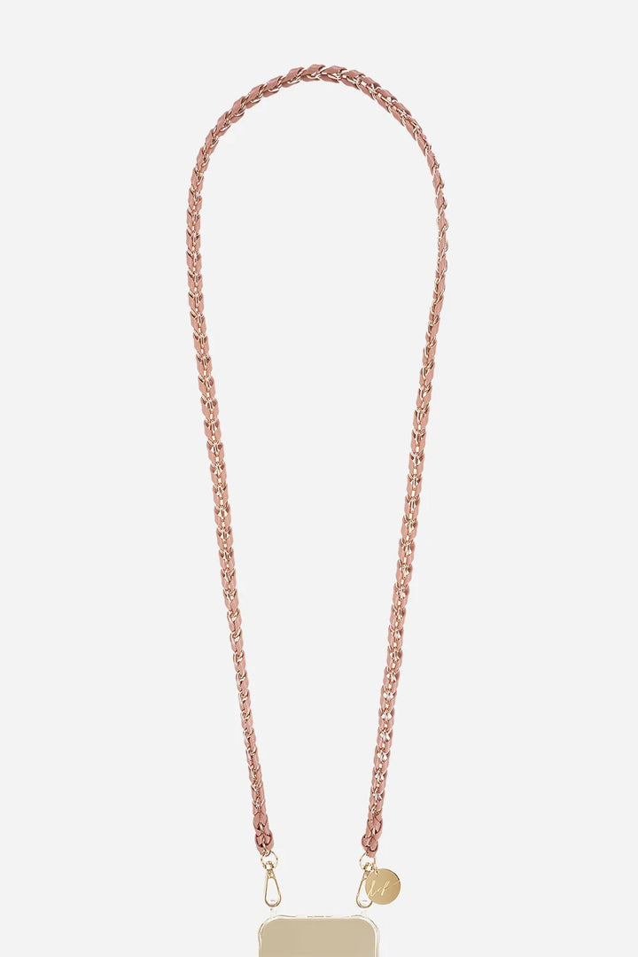 Vegan leather phone chain 120 cm camel herringbone design