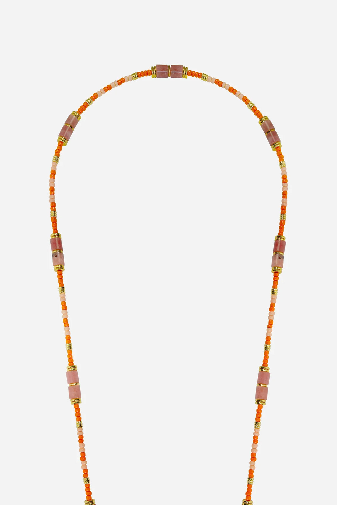 Orange beaded phone chain 120 cm Ornella with gold accents